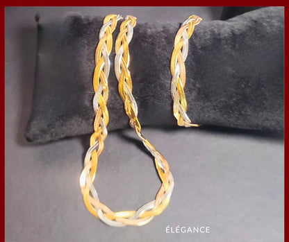 Collier en acier inoxydable tressé à 3 brins, un accessoire élégant pour femmes.