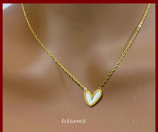 Collier cœur en acier inoxydable doré, parfait pour un cadeau de Saint-Valentin.