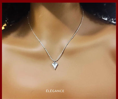 Collier en acier inoxydable argenté ou doré, pendentif cœur fin, idée cadeau Saint-Valentin.