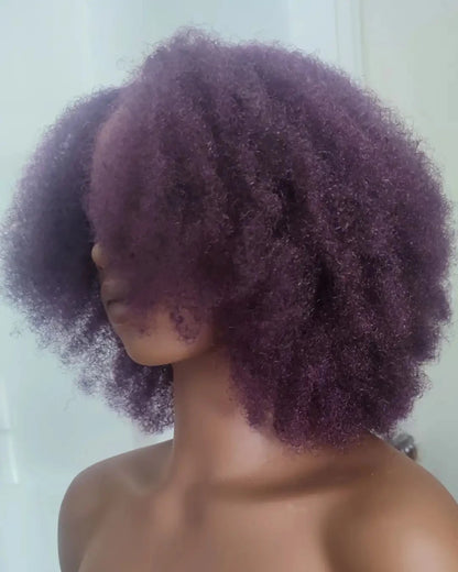 Vue de profil de la perruque U-part afro indétectable couleur violine 99J