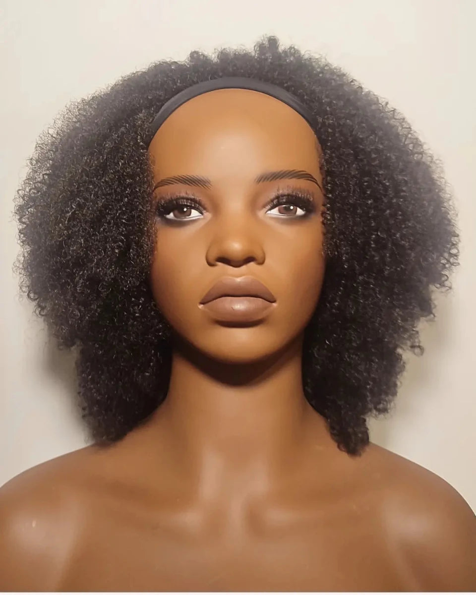 Vue de face perruque bandeau afro indétectable couleur noir naturel 