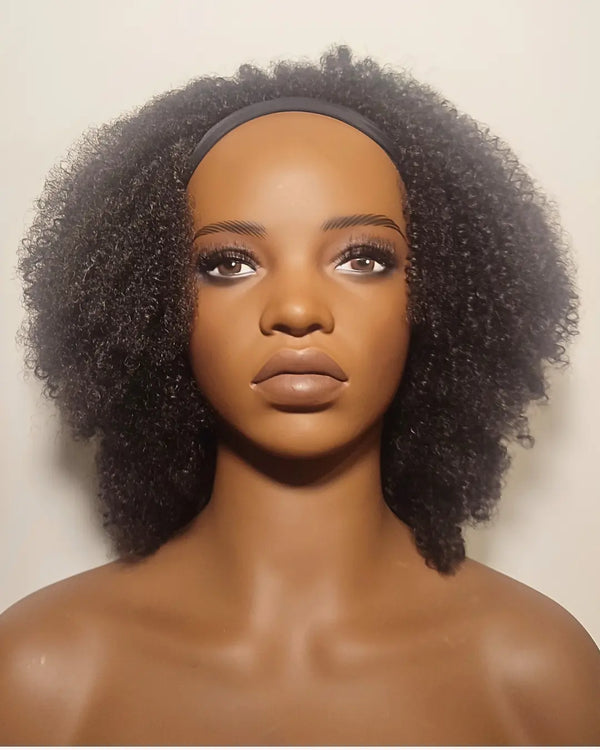 Vue de face perruque bandeau afro indétectable couleur noir naturel 