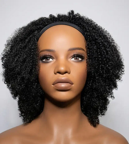 Vue de face perruque bandeau afro indétectable couleur noir naturel perruque afro crépus