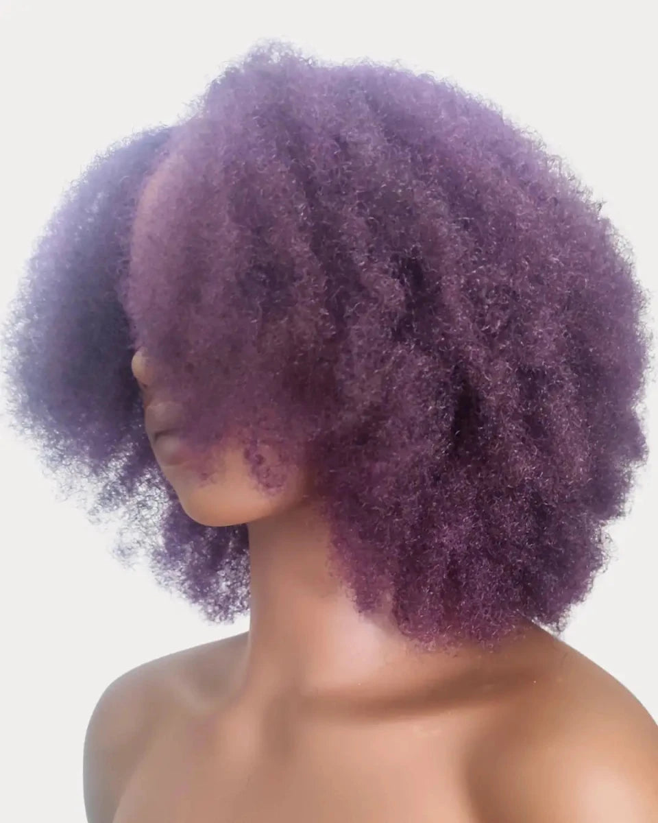 Perruque U-part volumineuse aux cheveux crépus afro de couleur rouge bordeaux violine (nuance 99J)