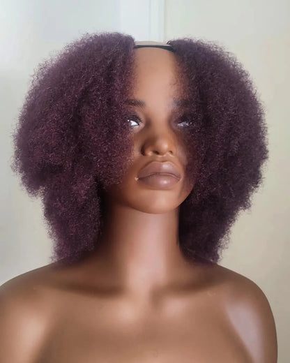 Vue de profil de la perruque U-part afro indétectable couleur violine 99J