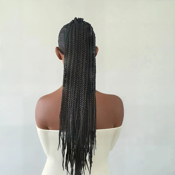 Postiche queue de cheval tressée Rhinatie – vanille crochet 16 pouces, élastique réglable, look afro chic pratique et naturel
