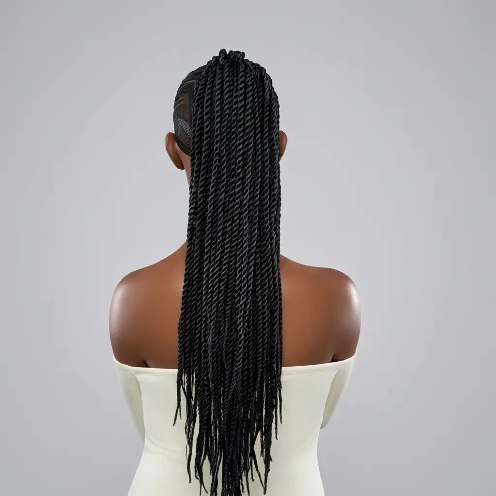 Postiche queue de cheval tressée Rhinatie – vanille crochet 16 pouces, élastique réglable, look afro chic braided ponytail
