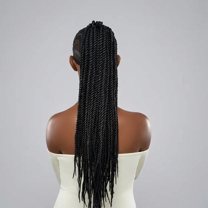 Postiche queue de cheval tressée Rhinatie – vanille crochet 16 pouces, élastique réglable, look afro chic braided ponytail