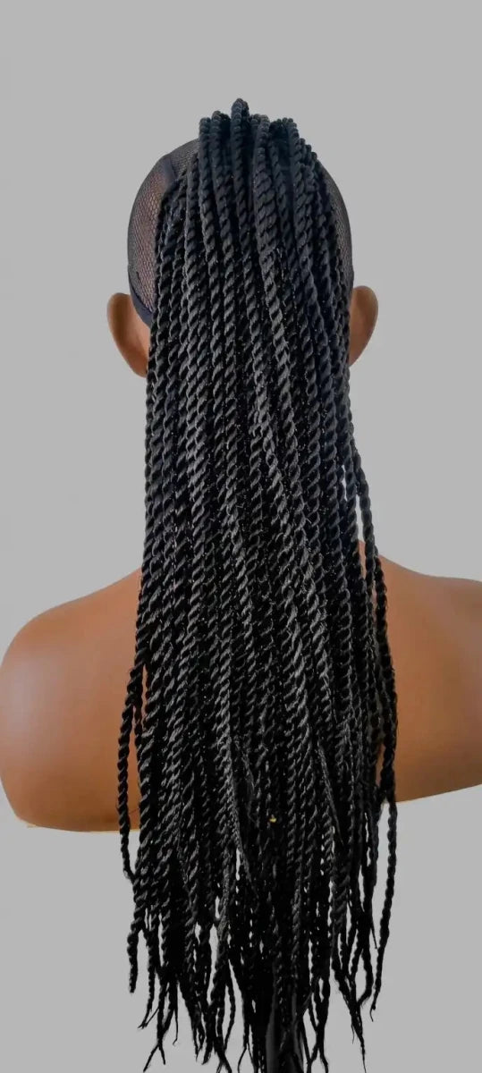 Queue de cheval tressée noire avec élastique postiche afro chic Rhinatie, pratique et légère pour un style naturel Crépus&Co