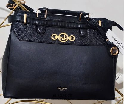 Sac à main femme Manoukian Jorry noir structuré avec bandoulière et finitions dorées