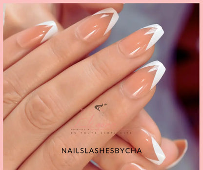 Faux ongles french manucure en v faux ongles réutilisables faux ongle mi long