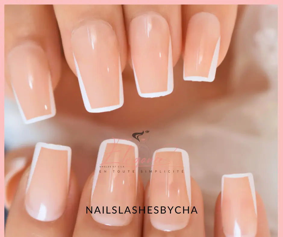 kit faux ongles à pression french manicure french manucure originale-carré mi long faux ongles réutilisable sans colle ongle carré long french originale