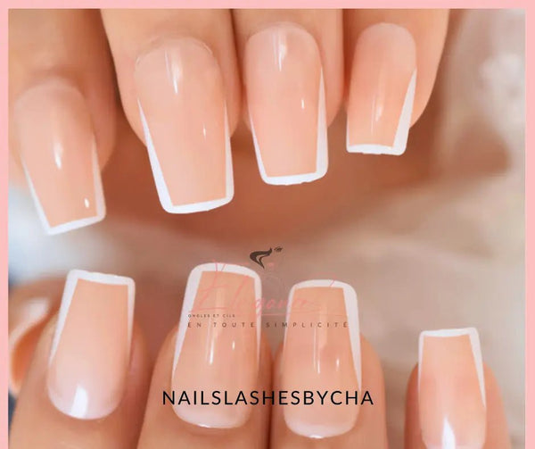 kit faux ongles à pression french manicure french manucure originale-carré mi long faux ongles réutilisable sans colle ongle carré long french originale