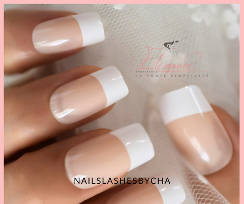 Faux ongle french| french amande - faux ongles réutilisable sans colle-faux ongles french carré - ongle carré long -faux ongles sans colle - Elégance